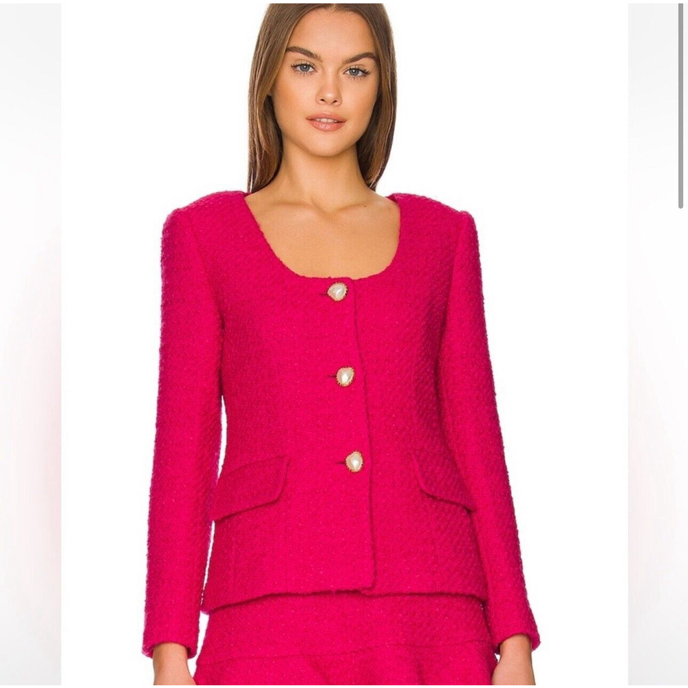 Amanda Uprichard NWT Silvana Tweed Blazer Fuscia Wool Blend Size Large New